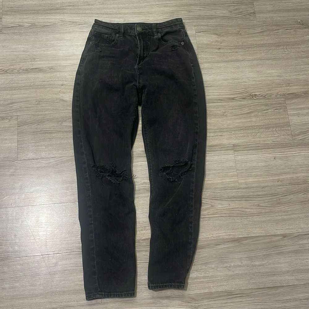 American eagle black mom jeans size 0